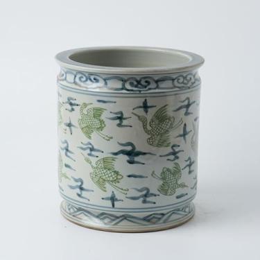 Imagem de Porta-canetas de porcelana antigo pintado à mão para flores e pássaros, vaso de cerâmica de 24 cm, vaso de plantas grandes de porcelana azul e branco (verde e azul)