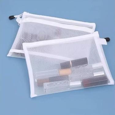 Imagem de Pacote com 8 bolsas de malha transparente com zíper, bolsas de maquiagem artesanais de 20 x 12 cm para viagens, artigos de papelaria, artigos de higiene pessoal e armazenamento de itens pequenos