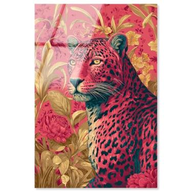 Imagem de Decoração de parede rosa com estampa acrílica de flor de fogo felino da Art Remedy, pronta para pendurar, 25 x 38 cm