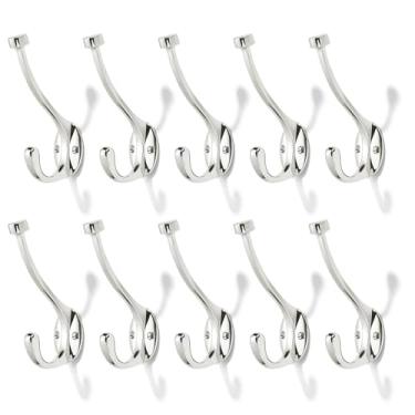 Imagem de CABDM O pacote com 10 ganchos para casacos resistentes é adequado para sobretudos, chapéus, chaves/bolsas/roupões de banho, e os ganchos de níquel polido são adequados para uso doméstico e comercial