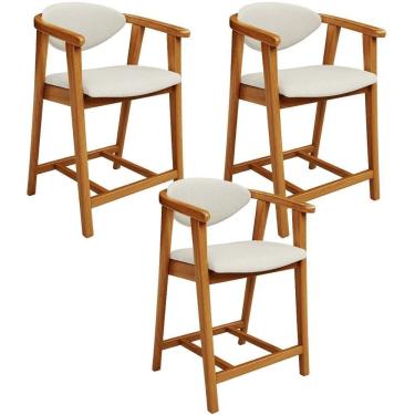 Imagem de Kit 03 Banquetas Baixa Cozinha Sala De Jantar Bancada Cecília L02 Linho Champanhe - Lyam Decor