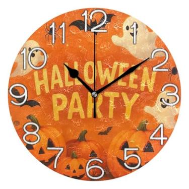 Imagem de GAIGEO Relógio de parede analógico decorativo estético silencioso sem tique-taque relógio de cozinha fofo, arte de parede boho decoração de casa Halloween abóboras laranja, 25 cm, ponteiros pretos