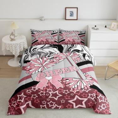 Imagem de Jogo de cama Queen com estampa de torcida rosa e cinza, para meninas, para amantes de ginástica, conjunto de edredom feminino, dançarina com glitter, 2 fronhas