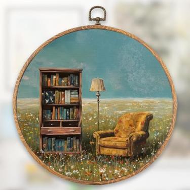 Imagem de Decoração de parede redonda vintage extravagante amante de livros, decoração impressionista de flores para pendurar na parede para quarto rústico casa de fazenda berçário quarto de criança decoração