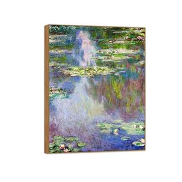 Imagem de Claude Monet Famosa impressão em tela de parede pronta para pendurar - nenúfares de água - pintura de moldura de madeira para decoração de sala de estar 80 x 105 cm 31 x 41 pol