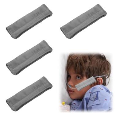 Imagem de 4 peças de capa de cânula de oxigênio nasal, protetores de orelha e rosto sedosos de cetim para acessórios de tubos de oxigênio, cânulas nasais para almofadas de cobertura de oxigênio para evitar