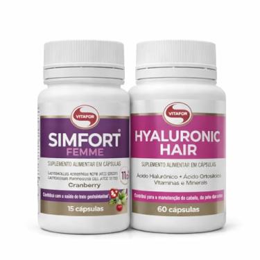 Imagem de Kit Vitafor Simfort Femme 15cps + Hyaluronic Hair 60cps Saúde intestinal, beleza e bem-estar em um único combo