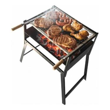 Imagem de Churrasqueira Grande Móvel com Grelha – Cabo de Madeira, Ideal para Churrascos Familiares e Encontros ao Ar Livre