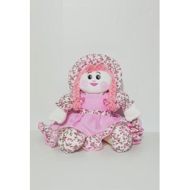 Imagem de Boneca De Pano Laurinha Pelúcia Rosa Floral 41cm - Polybaby