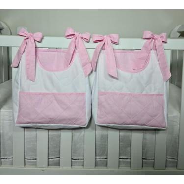 Imagem de Porta Fraldas Para Berço Porta Treco 2 Peças Rosa com Branco - POLYBAB