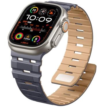Imagem de Odbeai Pulseira magnética masculina compatível com Apple Watch Ultra 2 de 49 mm, 45 mm, 46 mm, 44 mm e 42 mm, macia e respirável em dois tons para iWatch séries 11, 10, 9-1, Ultra, SE 3 2 1, antracite