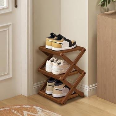 Imagem de YYW Sapateira, prateleira dobrável de bambu, organizador independente de armazenamento de sapatos para entrada, quarto, armário, corredor, (marrom, 3 camadas, 25)
