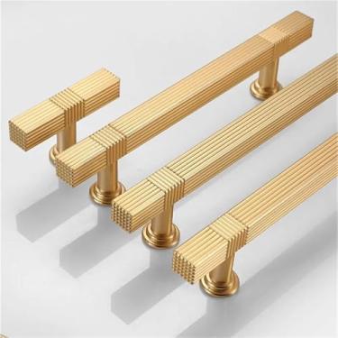 Imagem de HTNAFONI Maçanetas e puxadores de porta de liga de zinco puxadores de gaveta de armário de cobre escovado Personalidade Maçaneta de móveis Hardware 1 peça (puxador de cobre escovado)