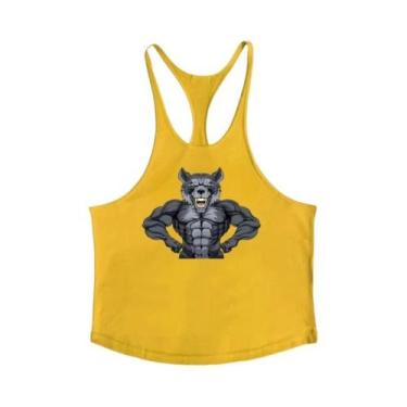 Imagem de Camiseta Sem Mangas De Algodão Com Estampa De Lobo Para Homens, Roupas