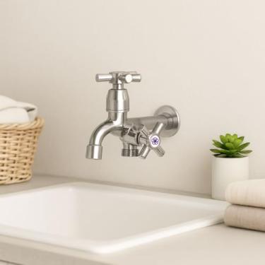 Imagem de Torneira Tanque Pia Maquina Lavar 2 Saidas ABS Parede Mangueira Multifuncional Area Serviço