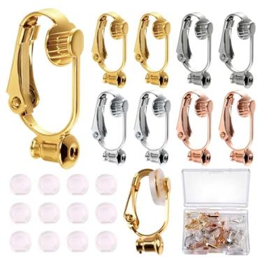 Imagem de 20 peças de clipe de brinco, conversor de brinco de clipe para orelhas não perfuradas, 4 cores de latão para brincos de encaixe adaptador achados com pino - ouro, ouro rosa, prata e aço