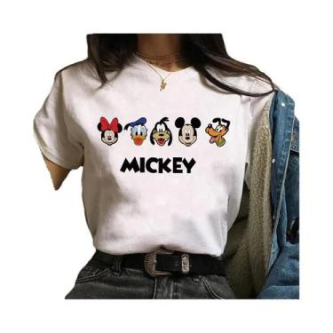 Imagem de Camiseta Feminina Kawaii Disney Mickey Minnie Mouse Estampa Algodão Co