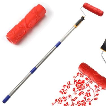 Imagem de Rolo de textura Rolo de pintura texturizado de 53 polegadas de comprimento 2 em 1 Rolo de carimbo de concreto Padrão fácil de limpar Rolo de pintura de textura com haste de extensão para paredes