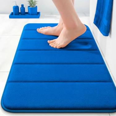 Imagem de OLANLY Tapete de banho listrado de espuma viscoelástica 61 x 40 cm, tapetes de banheiro absorventes super macios, secagem rápida, tapetes de chuveiro laváveis na máquina, tapete de banho, acessórios