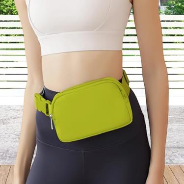 Imagem de Pochete feminina de náilon, bolsa transversal de cintura 20,6 x 5 x 14 cm, alça ajustável, bolsa de cinto feminina e masculina para esportes, viagens, festivais, Verde, Esportivo