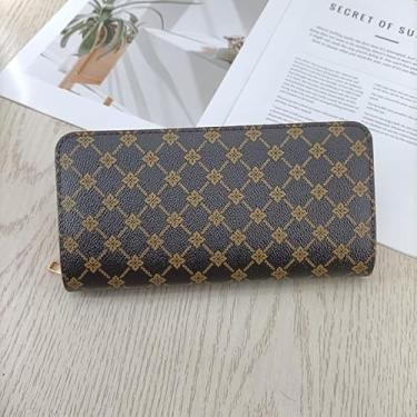 Imagem de Carteira feminina, carteira fina e fina com bloqueio de cartão de crédito, organizador de porta-cartões de couro sintético dobrável longo, bolsa de mão para dinheiro com bolso para moedas com zíper