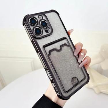 Imagem de HTVJFXCapa para iPhone 16e com suporte para cartão, revestimento em glitter degradê e proteção contra impactos (Preta)