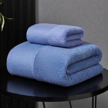 Imagem de Toalhas de banho de algodão premium de luxo, conjunto de toalhas macias absorventes extragrossas, pacote multicolorido para banheiro, spa, praia (azul)