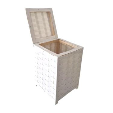 Imagem de Lixeira Organizadora Decorativa com Estrutura de Madeira e Acabamento em Fibra Sintética Colorida (BRANCO)