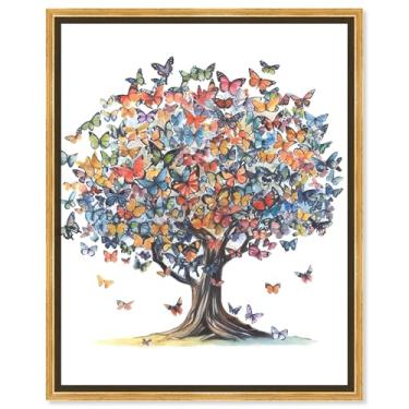 Imagem de Art Remedy Arte de parede em tela colorida com árvore de borboleta, moldura flutuante dourada, 40,6 cm x 50,8 cm