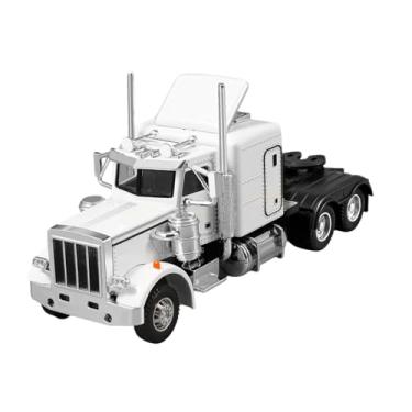 Imagem de KiBcsLic Caminhão semipesado em escala 1/32, modelo de carro de transporte, brinquedo de faz de conta com pneus de borracha, luz e som para crianças, meninos e, Branco