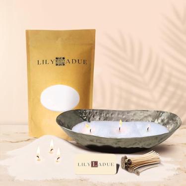 Imagem de LILY LADUE Kit de velas de areia – velas peroladas de 453 g, areia e pavios (24) com suporte de platina, contas de aroma sem perfume, cera de vela perolada reutilizável para kit doméstico DIY, refil