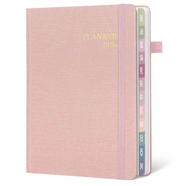 Imagem de Agenda 2026 semanal e mensal, janeiro de 2026 a dezembro de 2026, agenda agenda com abas coloridas mensais, bolso interno (14,7 cm x 21 cm, rosa)