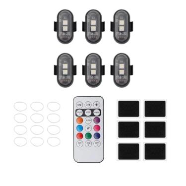 Imagem de 6 peças de luzes estroboscópicas de LED para aeronaves, luzes estroboscópicas de LED de 8 cores, luzes de aviso noturnas para carros, motocicletas, bicicletas