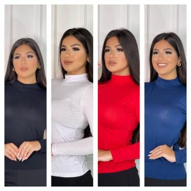 Imagem de Kit 4 blusa feminina cacharrel com manga longa - GK, Preta marinho ver