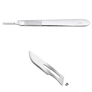 Imagem de Cabo + Lâmina De Bisturi Aço Carbono Descartável número 10 c/100 Uniqm