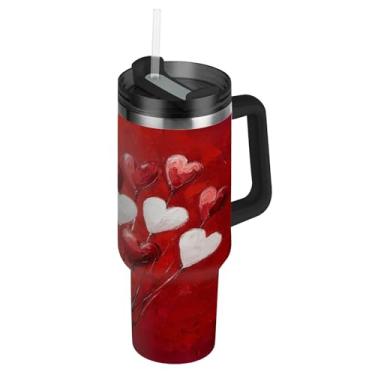 Imagem de ATTX Copo de Dia dos Namorados de 1,134 g com alça, copo de aço inoxidável a vácuo de parede dupla com palha, caneca de café de viagem isolada #503