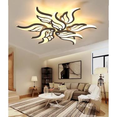 Imagem de Luminária de teto LED moderna e regulável com controle remoto para sala de estar, quarto e sala de jantar. Iluminação embutida para ambientes internos (preta, 9 lâmpadas).