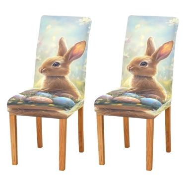 Imagem de SEHANY Lindas capas de cadeira de coelho de conto de fadas para sala de jantar, conjunto de 4, capa protetora elástica removível e lavável para cadeira de jantar para cozinha, hotel, festa, decoração