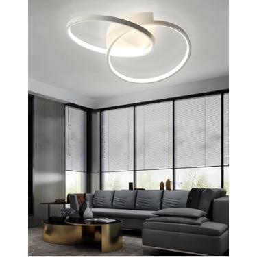 Imagem de Luminária de teto LED moderna com 2 anéis, dimerizável e com controle remoto. Ideal para cozinha, corredor, varanda e sala de jantar. (Branca)