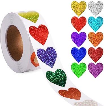 Imagem de 500 adesivos de coração de folha metálica, etiquetas de coração de 2,5 cm, rolo pequeno, glitter autoadesivo para envelopes, professores, salas de aula, suprimentos de recompensa