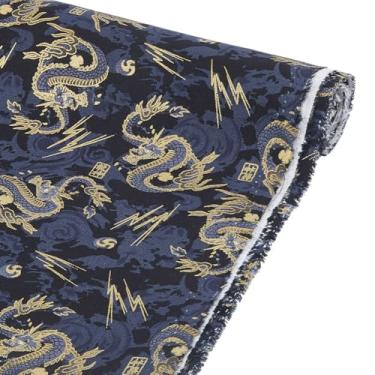 Imagem de FINGERINSPIRE Tecido de algodão japonês 1,09 jarda 1,64 jarda de largura tecido acolchoado padrão dragão azul aço claro pano de costura decorativo tradicional para presentes de Natal de Ação de Graças