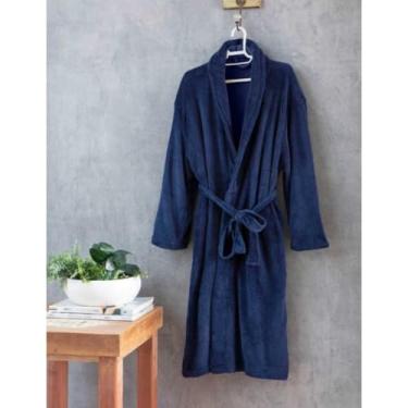 Imagem de Roupão de Banho Unissex Adulto Microfibra – Macio Diversas Cores, Ideal para Casa, Relaxamento, Após Banho e Viagem (AZUL-TAM-G)
