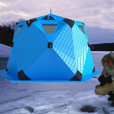 Imagem de Abrigo de pesca no gelo portátil isolado, cabanas hexagonais 420D com fogão e piso, equipamento de pesca de inverno (260 x 260 x 170 cm) - Melhor aventura ao ar livre!