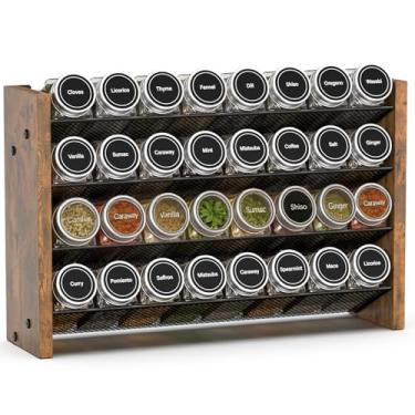 Imagem de NESAPTO Organizador de temperos para armário, organizadores de temperos verticais de madeira de 4 camadas para despensa de cozinha, suporte de bancada/parede, comporta 32 potes de especiarias (frascos