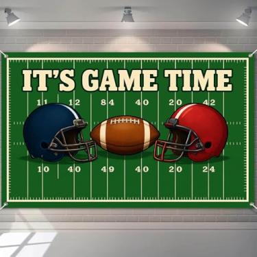 Imagem de BlissYard Banner de futebol Its Game Time, cenário de campo de futebol, 188 x 109 cm, capacete de estádio, faixa fotográfica, para decoração de parede em estilo Super Bowl