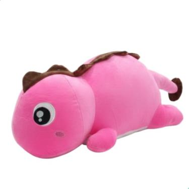 Imagem de Dinossauro de Pelúcia Deitado Olhos Redondos Grande, ursinho de pelúcia, pelúcia fofa (Dino Deitado Rosa 70cm)
