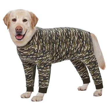 Imagem de Yeapeeto Body para cães macacão de recuperação de cirurgia para cães grande médio pijama de corpo inteiro para derramamento, evitar lamber, proteção de feridas, cone alternativo (6GG, camuflado)