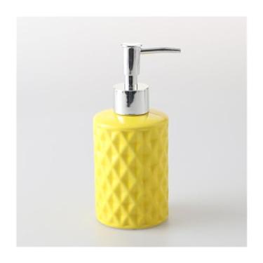 Imagem de Dispensador de sabão líquido para cozinha, dispensador de sabão amarelo para cozinha, banheiro, garrafa de sabão de cerâmica, bomba de sabão portátil para xampu, gel de banho, sabonete (240 ml/239.9 g