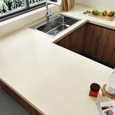 Imagem de EPPKILY Papel de contato de granito bege para bancadas 40 x 39 cm, papel de contato de mármore creme, à prova d'água, para armário de cozinha, envoltório de vinil, paredes de banheiro, papel de parede