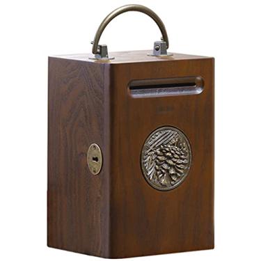 Imagem de Cofrinho mealheiro para meninos, cofrinho inquebrável de madeira maciça, cofre de moedas com chave vintage, decorações de casa portáteis criativas, presente de casamento de grande capacidade